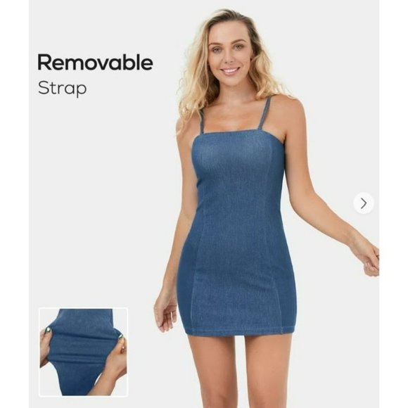 HALARA Dresses & Skirts - Halara Adjustable & Removable Strap Backless Bodycon Stretchy Denim Mini Medium